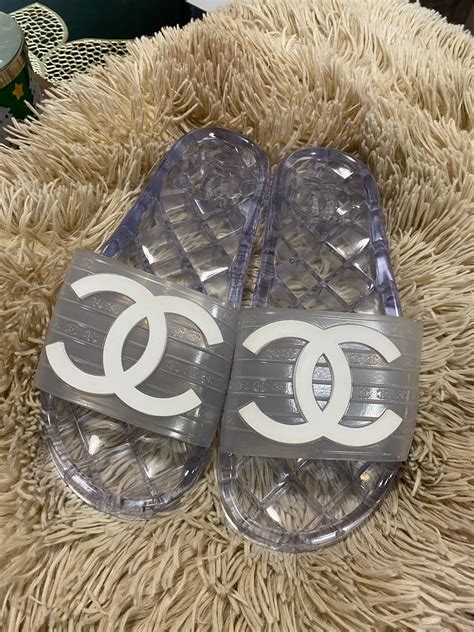 chanel pink jelly slides|chanel clear pool slides.